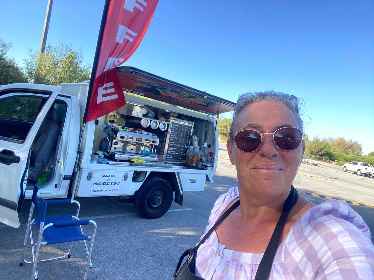 Picture of Joanne Howard standing next to coffee van